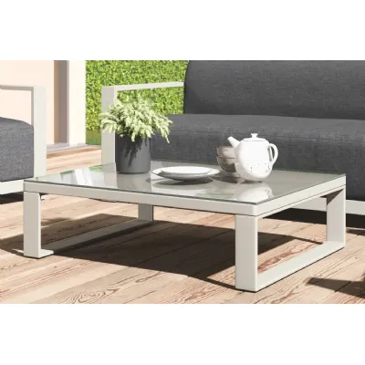 Grey Metal Outdoor Coffee Table Glass Top