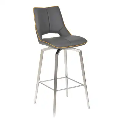 Grey Leather Swivel Bar Stool