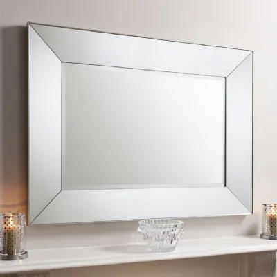 Silver Bevelled Mirrored Glass Rectangular Wall Mirror
