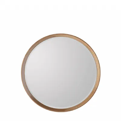 Oak Wood Round Small Bevelled Wall Mirror