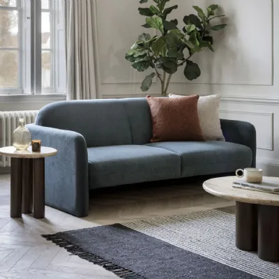 Modern Blue Fabric 3 Seater Standard Back Sofa
