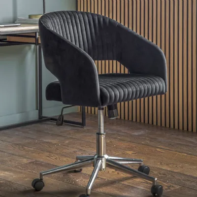 Black Velvet Swivel Office Chair With Stainless Steel Legs