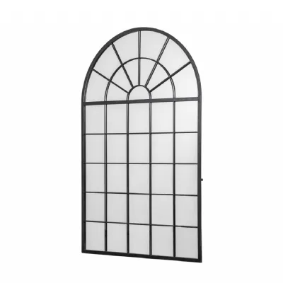 Black Metal Arched Window Pane Large Wall Mirror