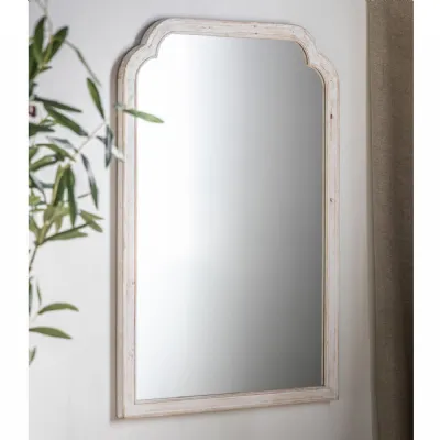 Distressed White Wood Frame Vintage Wall Mirror