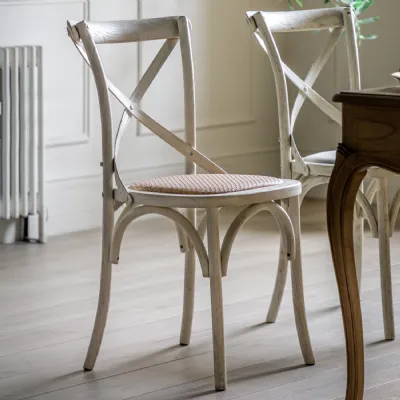 French Bistro White Cross Back Dining Chair with Rattan Seat