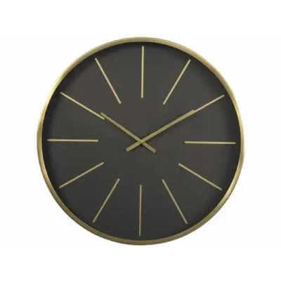 Black And Brass Numeral Steel Round Wall Mounted Clock 61cm Diameter