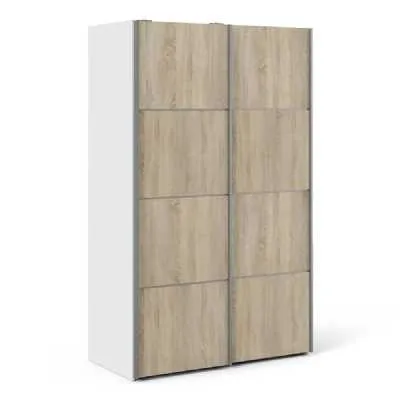 Large White Oak Doors Sliding Wardrobe 120cm With 5 Shelves