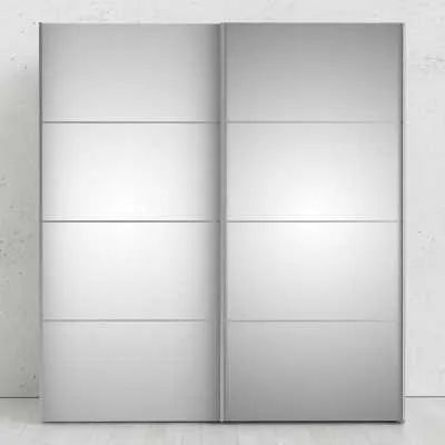 Wide White Mirrored Glass Sliding 2 Door Double Wardrobe