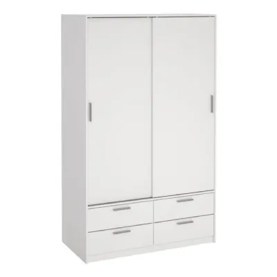 Line Wardrobe with 2 Sliding Doors and 4 Drawers, White