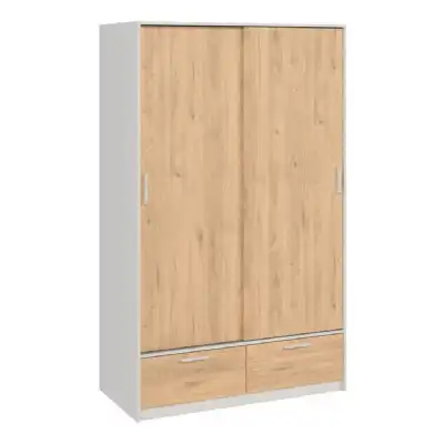 Line Wardrobe with 2 Doors 2 Drawers in White and Jackson Hickory Oak