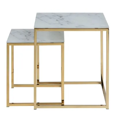 Alisma Nest of Tables with White Marble Effect Top And Gold Legs