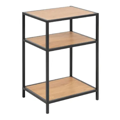 Seaford Black Metal Bedside Table with 2 Oak Shelves