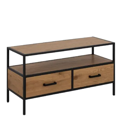 Seaford TV Unit 2 Drawers in Black And Oak