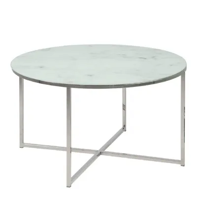 Alisma Round Coffee Table with White Marble Top And Silver Legs
