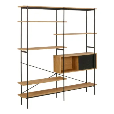 Angus Bookcase with 1 Sliding Door And 5 Shelves in Oak And Black