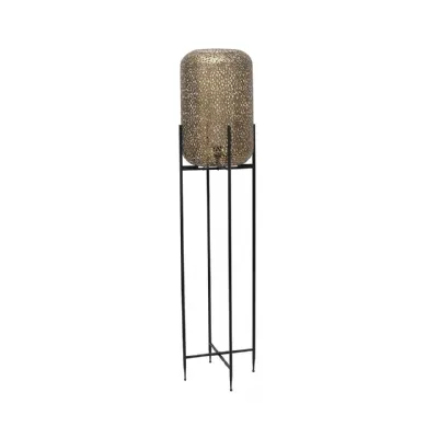 150cm Antique Gold Perforated Metal Floor Lamp With Black Base