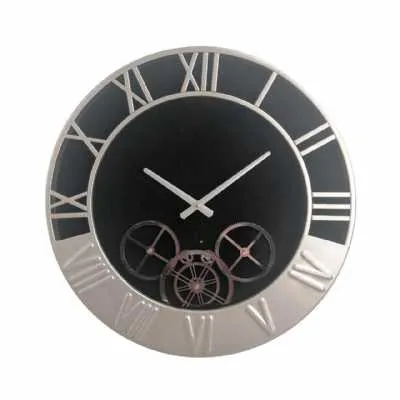 52cm Black And Silver Metal Gears Wall Clock