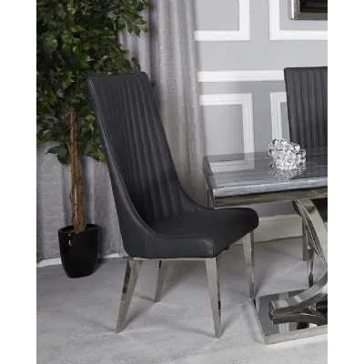 Saturn Dark Grey Faux Leather High Back Kitchen Dining Chair on Chrome Leg 120x43x54cm
