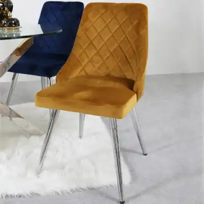 Mustard Yellow Quilted Fabric Dining Chair Chrome Legs