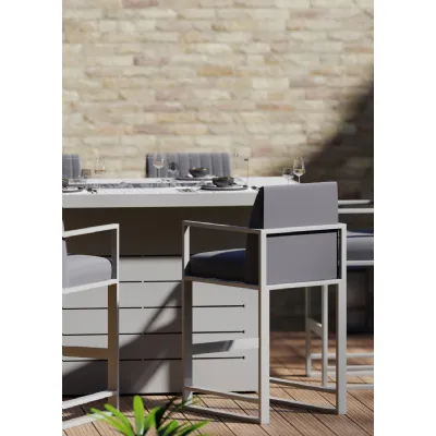 Grey Metal Outdoor Bar Table Glass Top with Firepit