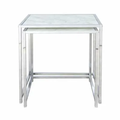 Carra White Marble Effect Set Of 2 Nesting Tables