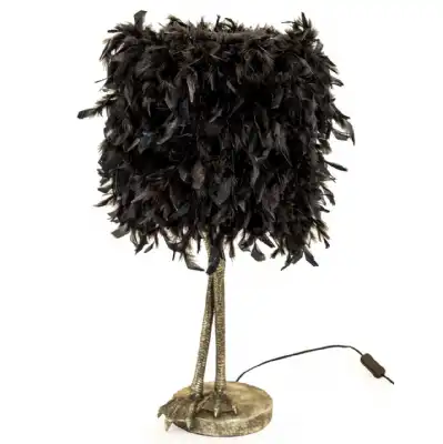 Bird Leg Table Lamp Black Feather Shade