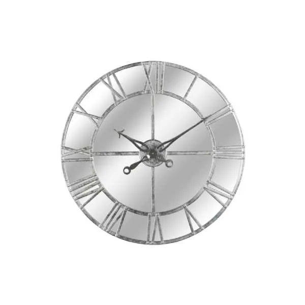 Traditional Style Large Round Silver Foil Mirrored Glass Wall Clock 85cm Diameter