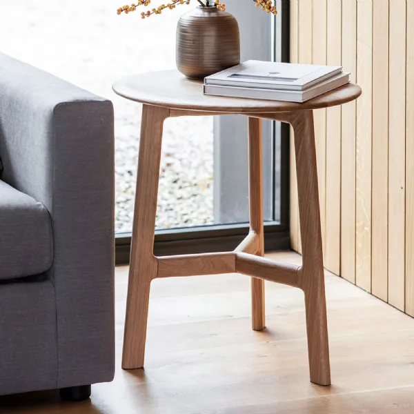 Oak Wood Round Small Side Lamp Table