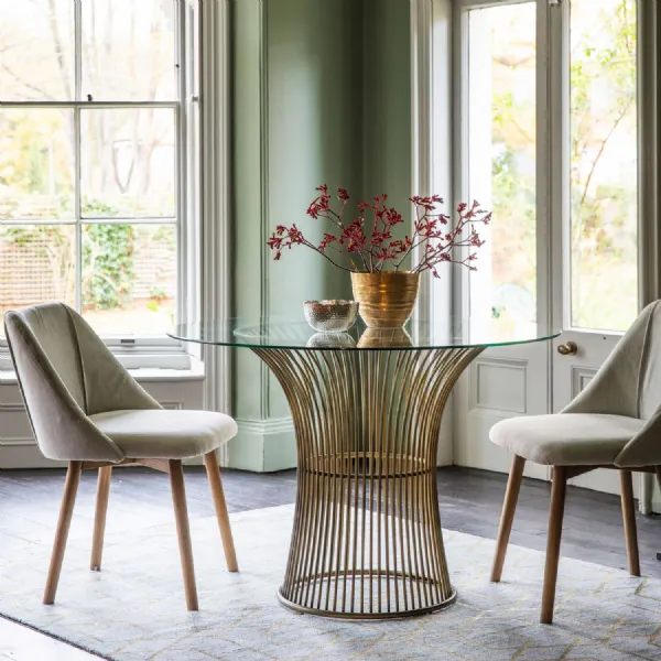 Round Glass Top Dining Table Bronze Metal Birdcage Base