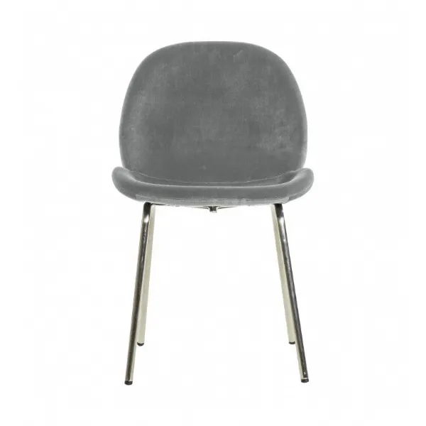 Silver Grey Velvet Fabric Dining Chair Silver Metal Legs