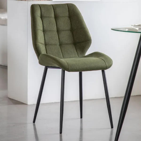 Bottle Green Fabric Dining Chair with Black Metal Legs