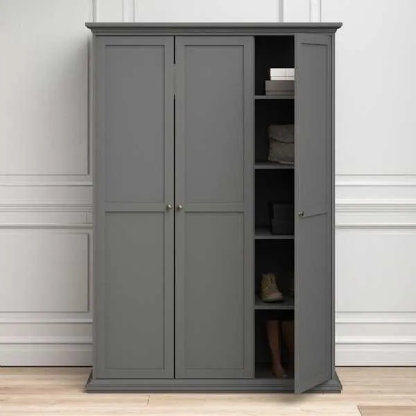 Matt Grey 3 Door Triple Wardrobe