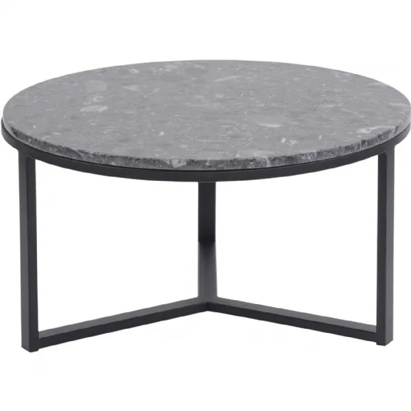 Grey Marble Top Large Round Coffee Table Metal Frame