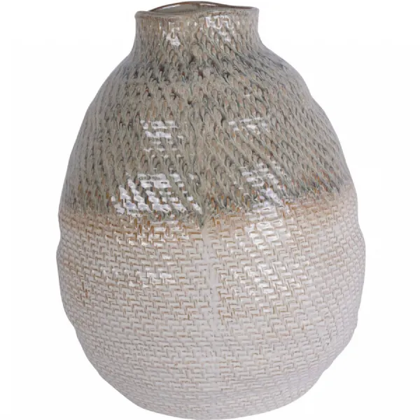 White Grey Glazed Extra Large Ceramic Woven Vase