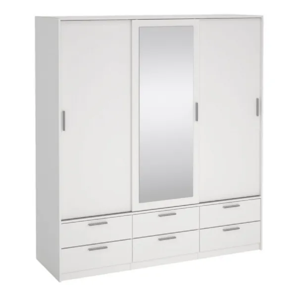 Line Wardrobe with 3 Doors 6 Drawers in White