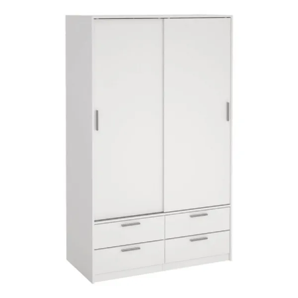 Line Wardrobe with 2 Sliding Doors and 4 Drawers, White