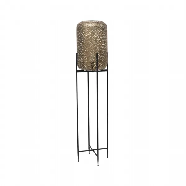 150cm Antique Gold Perforated Metal Floor Lamp With Black Base