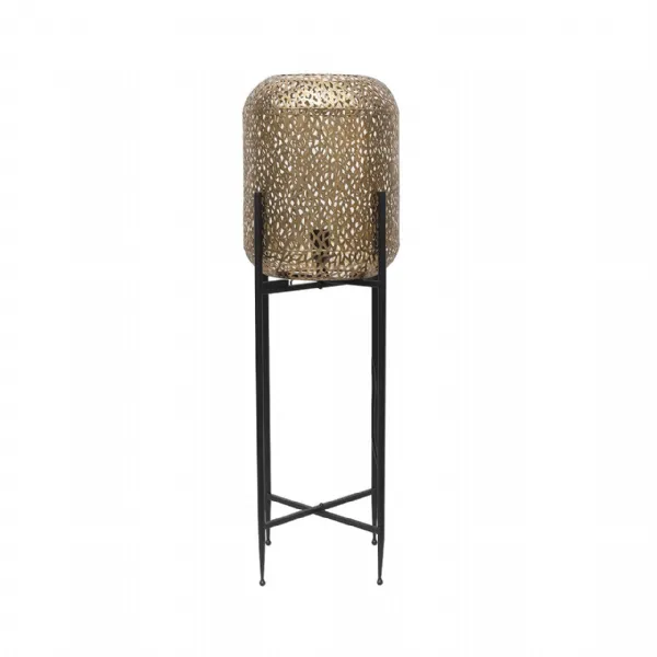 93cm Antique Gold Perforated Metal Floor Lamp With Black Base