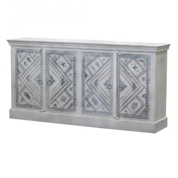 Large White Painted 4 Door Sideboard Indian Style