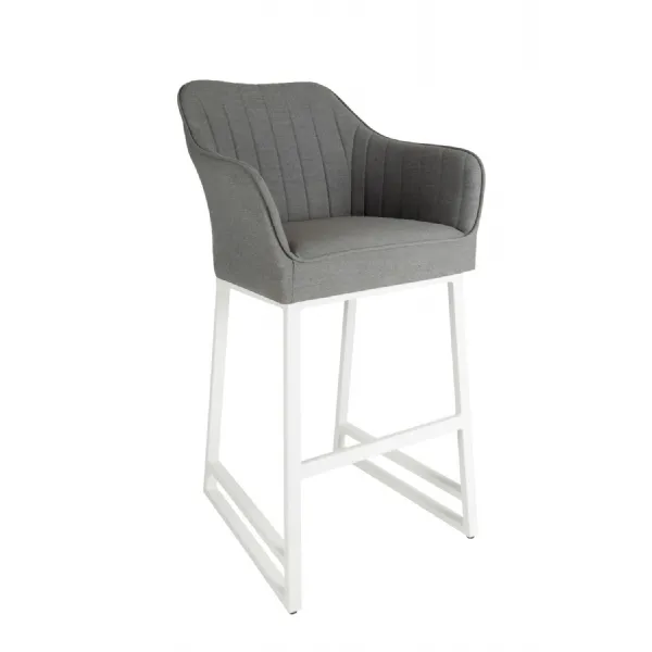 Light Grey Fabric Metal Outdoor Bar Stool