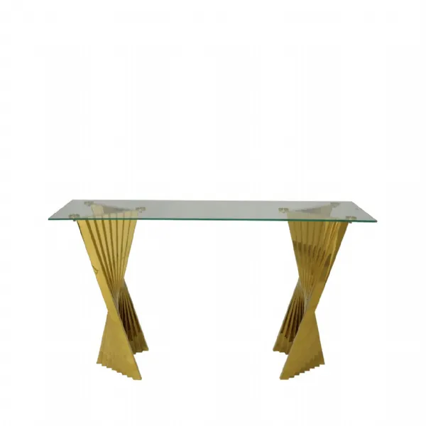 Lucille Gold Metal Console Table With Clear Glass