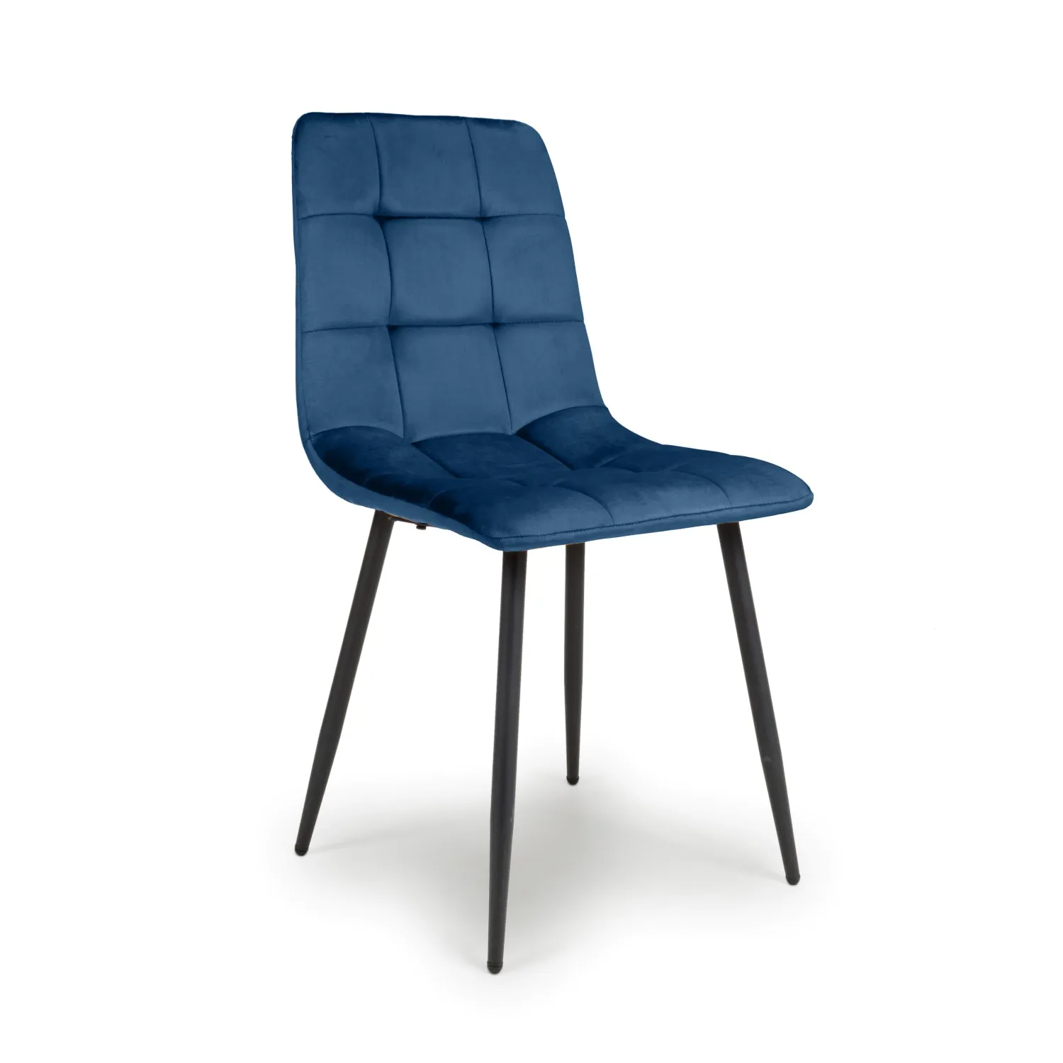 Blue Velvet Fabric Dining Chair Black Metal Legs