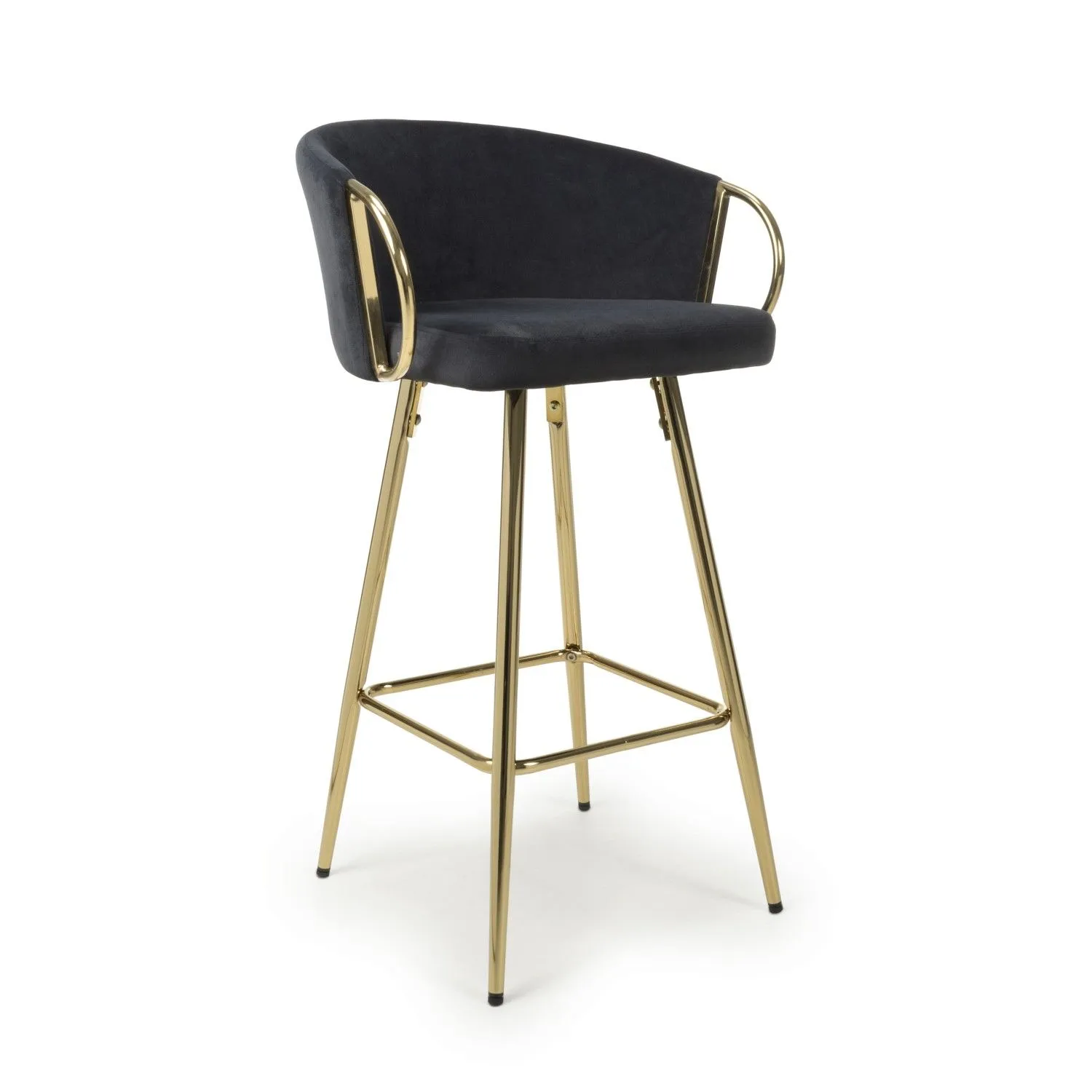 Silky Black Brushed Velvet Curved Bar Stool Gold Metal Legs