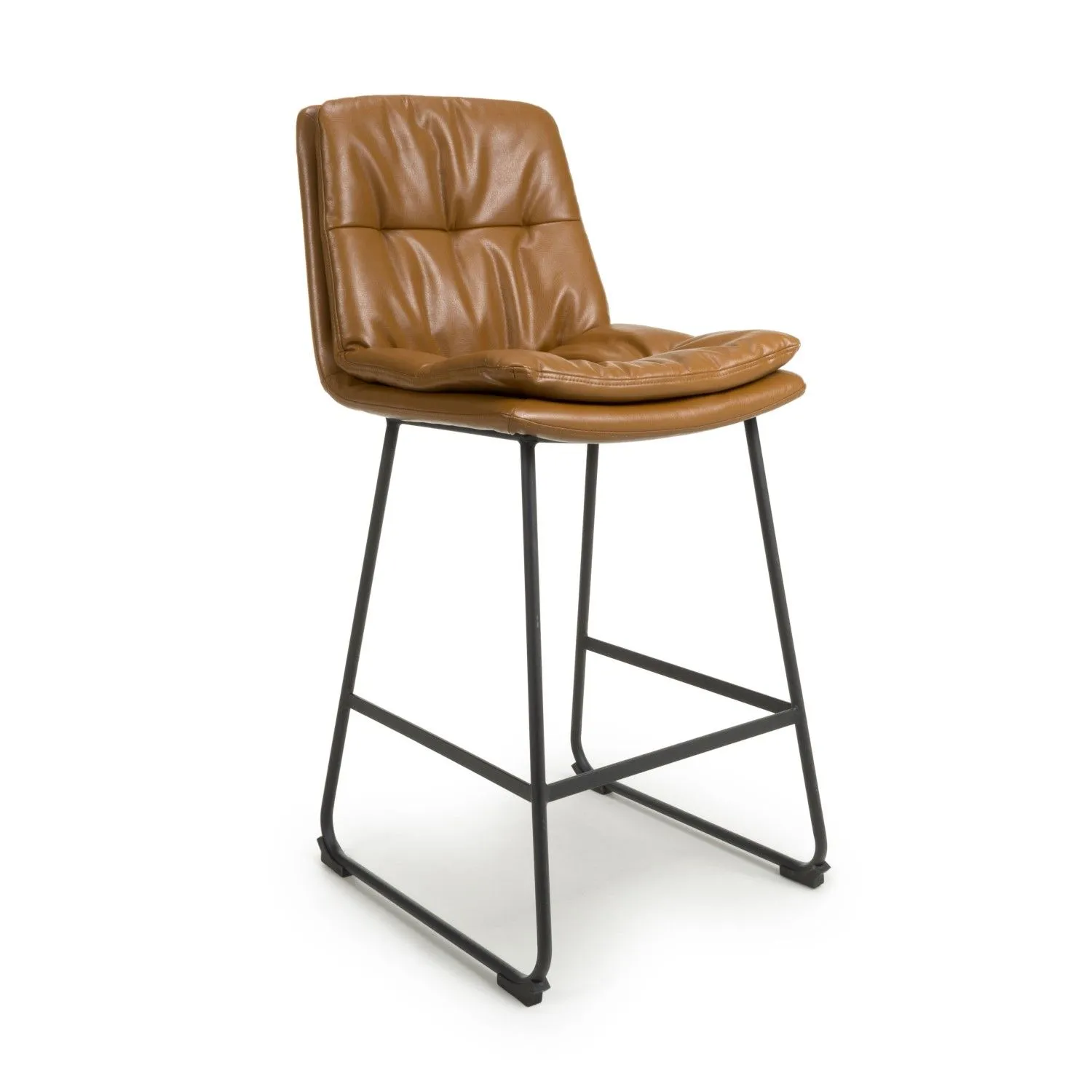 Tan Brown Leather Bar Stool Chair Black Metal Frame