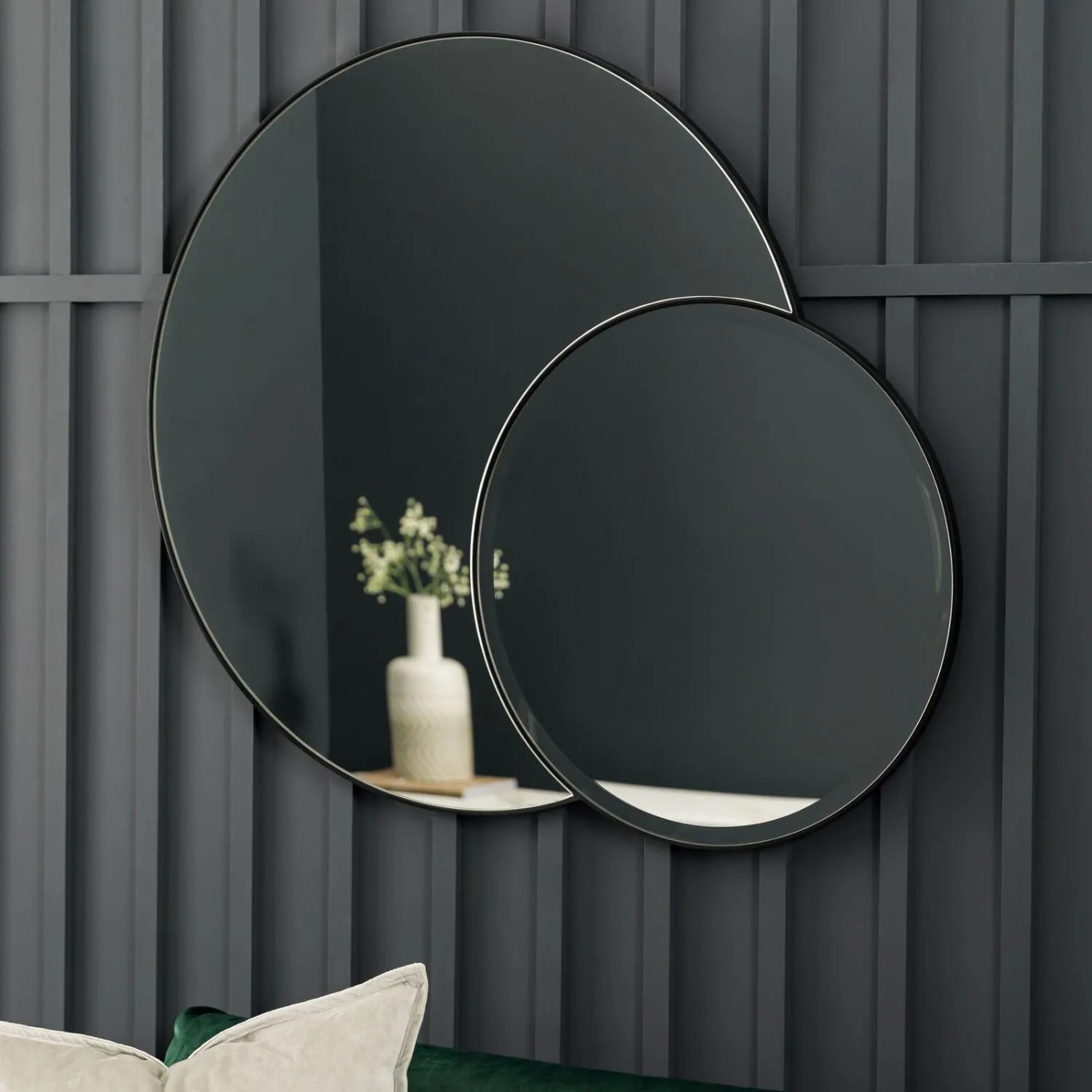 Interlocking Round Wall Mirror Slim Black Frame
