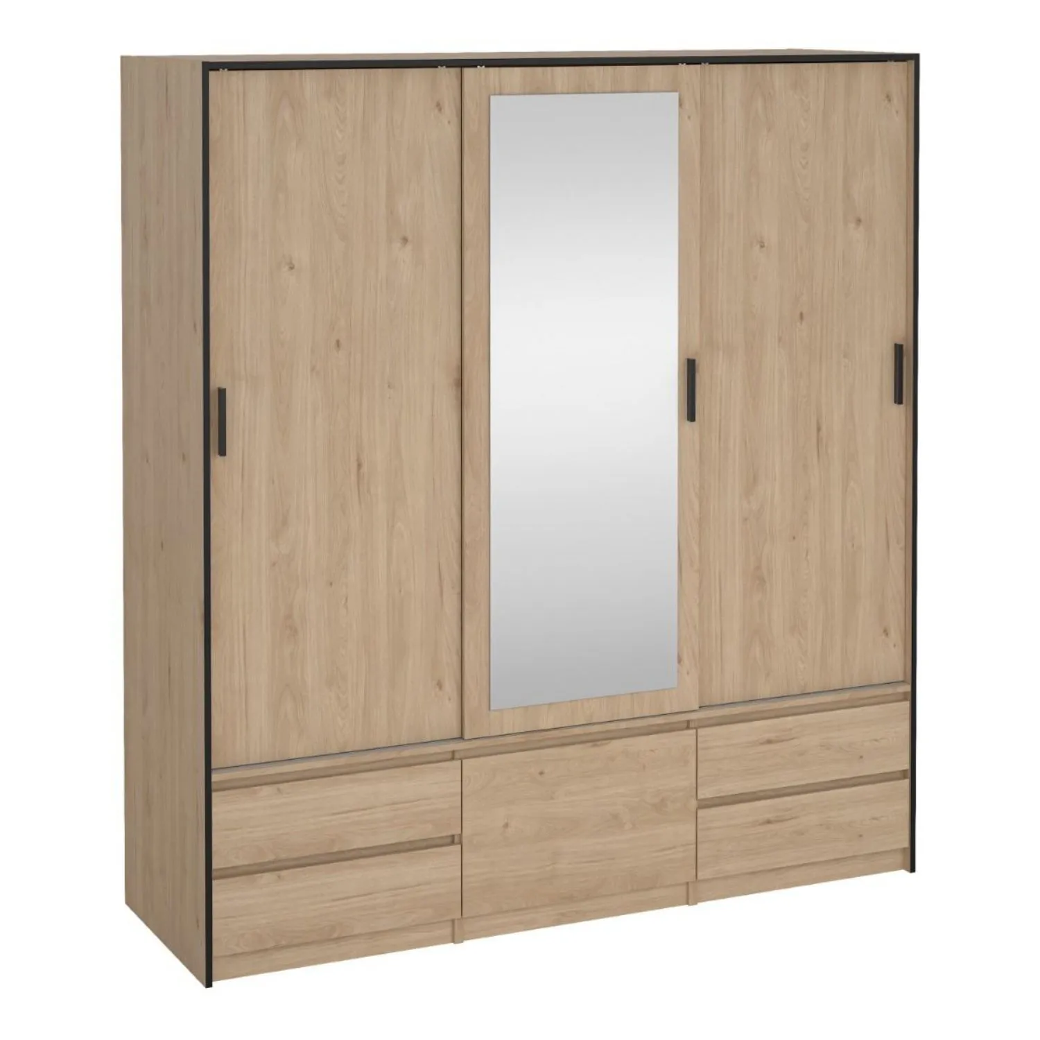 Line Wardrobe with 2 Sliding Doors 1 Sliding Door with Mirror in Jackson Hickory Oak