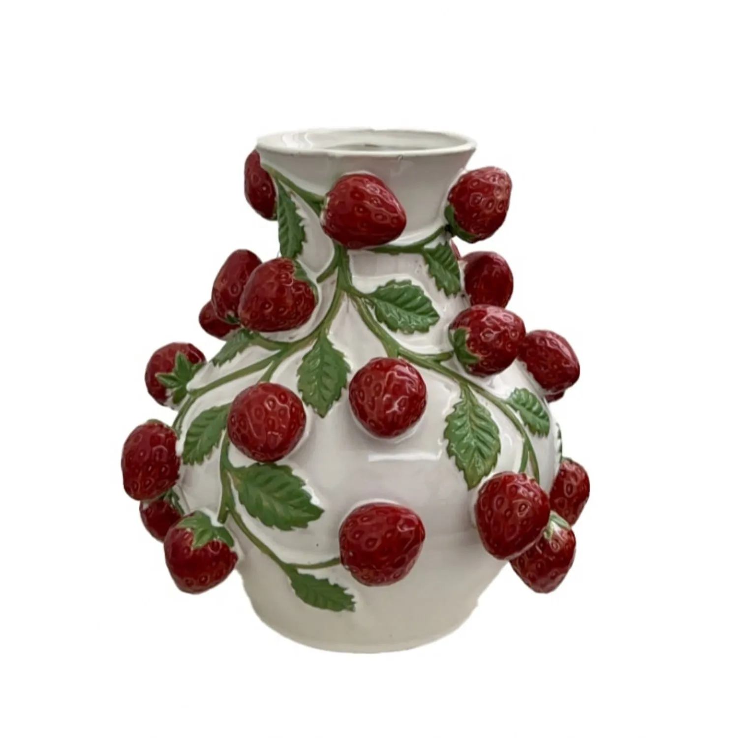 Hand Painted Ceramic Strawberry Vine Vase