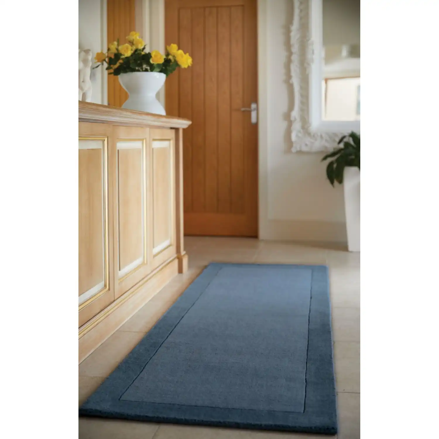 Navy Blue Pure Wool Rug with Borders 160 x 230cm