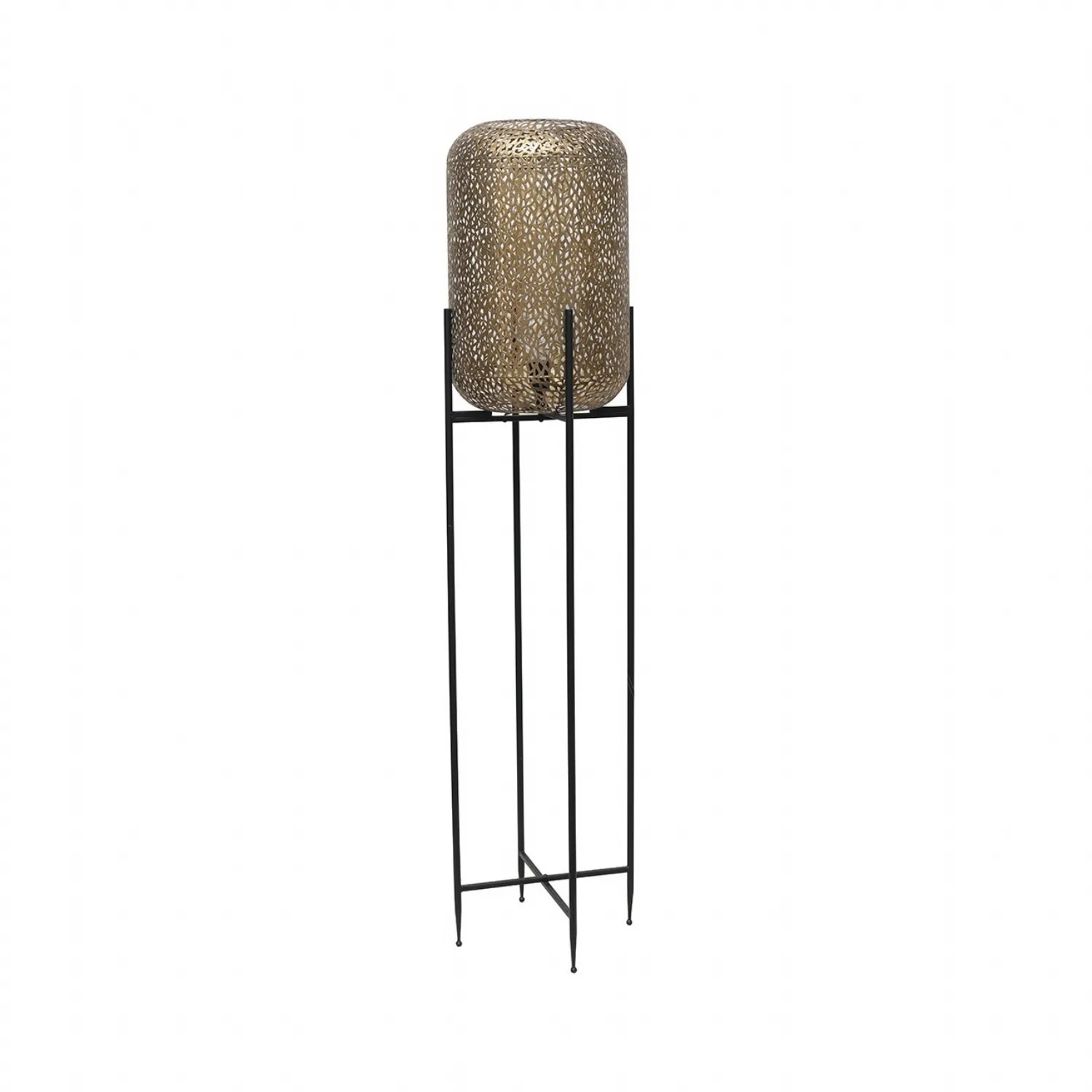 150cm Antique Gold Perforated Metal Floor Lamp With Black Base