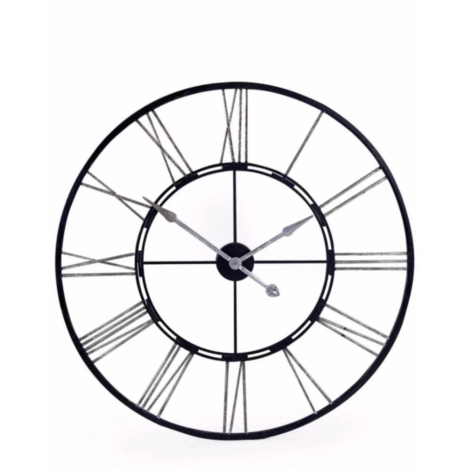 Round Black and Silver Metal Skeleton Wall Clock